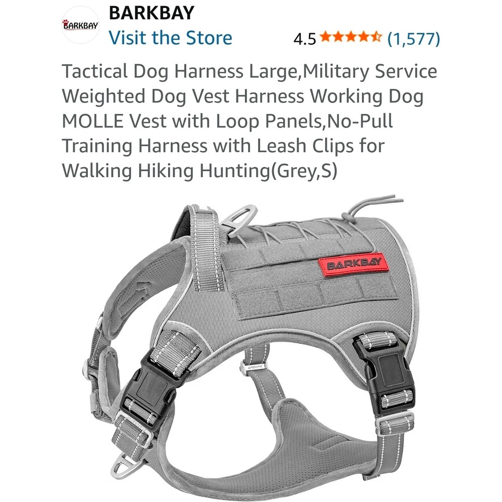 Barkbay Tactical Dog Harness Grey Small Military Service Weighted MOLLE Vest